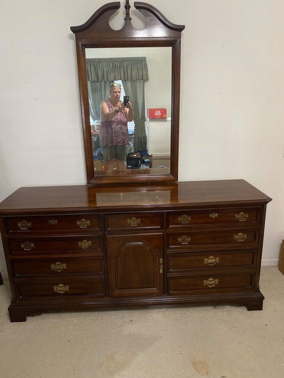 Reed’s Furniture Dresser with Mirror and Brass Accents