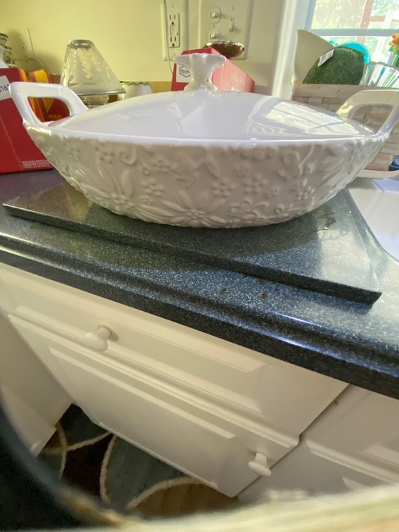 White Temptations Embossed Oval Baker With Lid. K