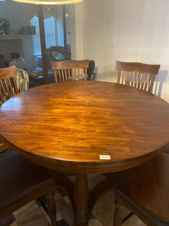Round Wooden Dining Table With Eight Chairs and Lazy Susan