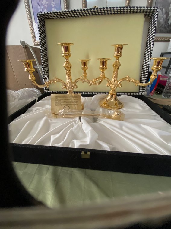 Goldplated Candelabra Set by Sheraton in Original Box. LR