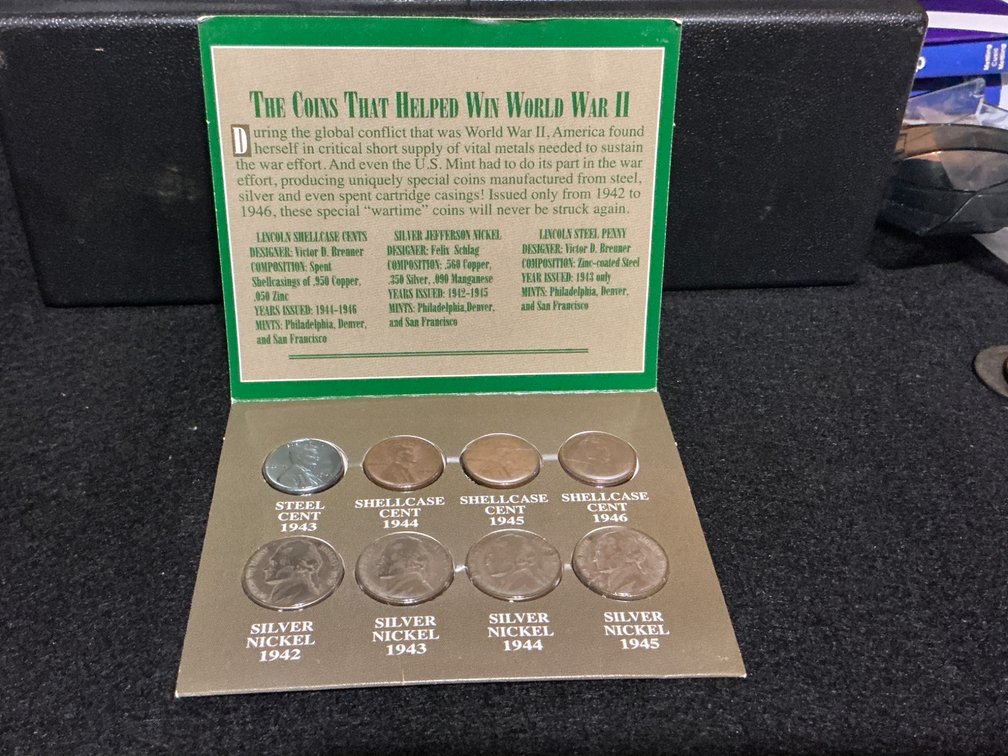World War II-Era Coins Display Set: Steel Cents, Shellcase Cents, and Silver Nickels