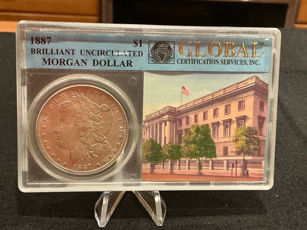 1887 Brilliant Uncirculated Morgan Dollar Certified by Global Certification Services