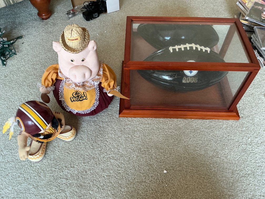 NFL Collectible Lot: Redskins Pig & Mascot, Signed 2008 Steelers Football