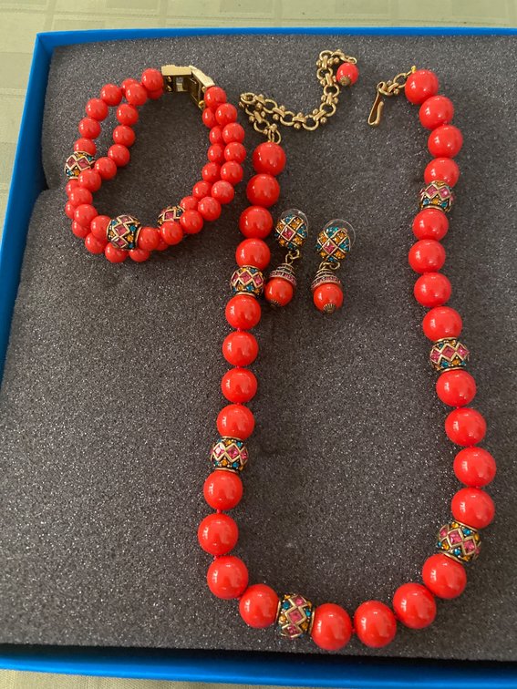 Red Beaded Jewelry Set With Accented Multicolor Details