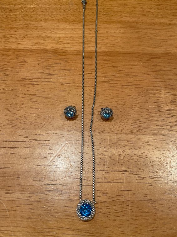 Sterling Silver Michael Dawkins Necklace and Earring Set with Blue Topaz