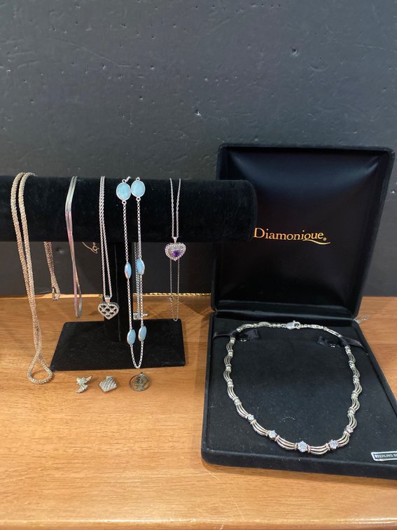 925 Sterling Silver Jewelry, Including Diamonique Necklace