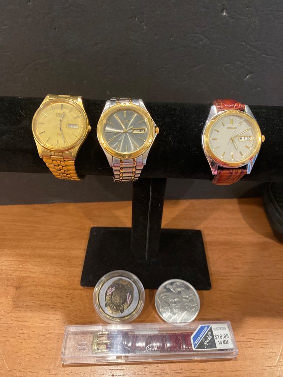 Three Seiko Watches with Bonus Collectible Coins and Band