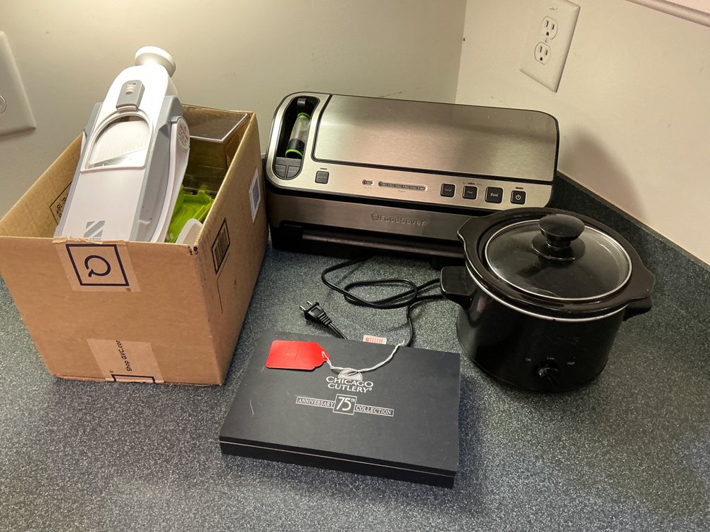 Kitchen Essentials Bundle Featuring Food Slicer, Vacuum Sealer, and Crockpot