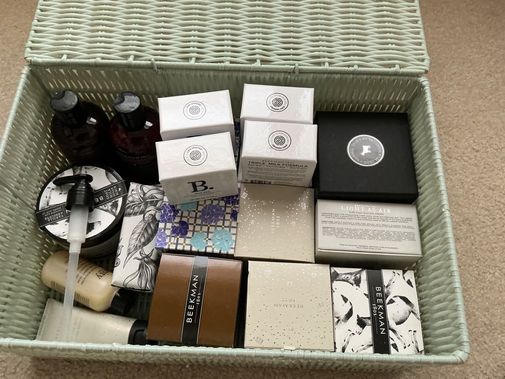 Unopened Beekman 1802 Products in Wicker Basket