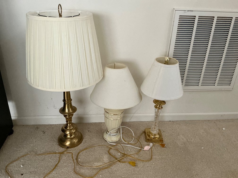 Three Table Lamps with Mixed Designs and Finishes