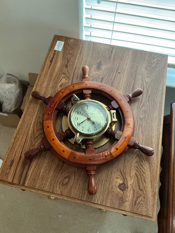 Maritime-Themed Ship Wheel Wall Clock with Brass Accents