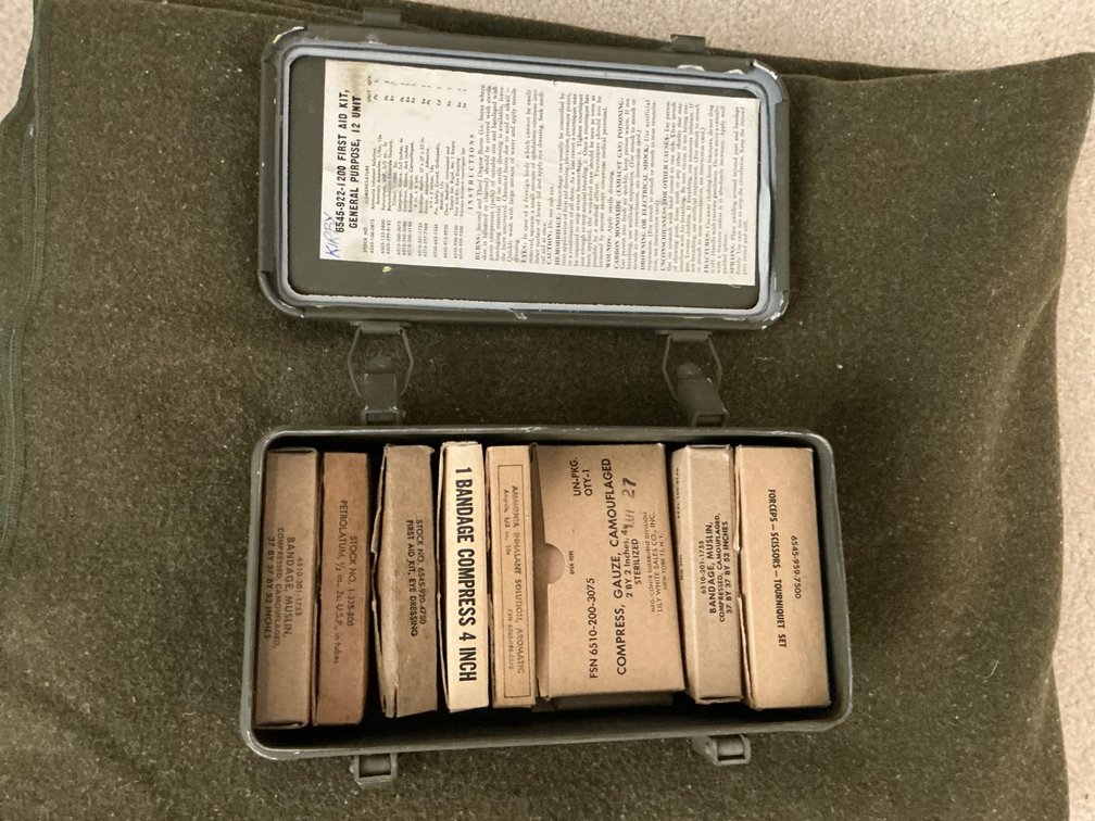 Army Wool Blanket and U.S. First Aid Kit with Contents