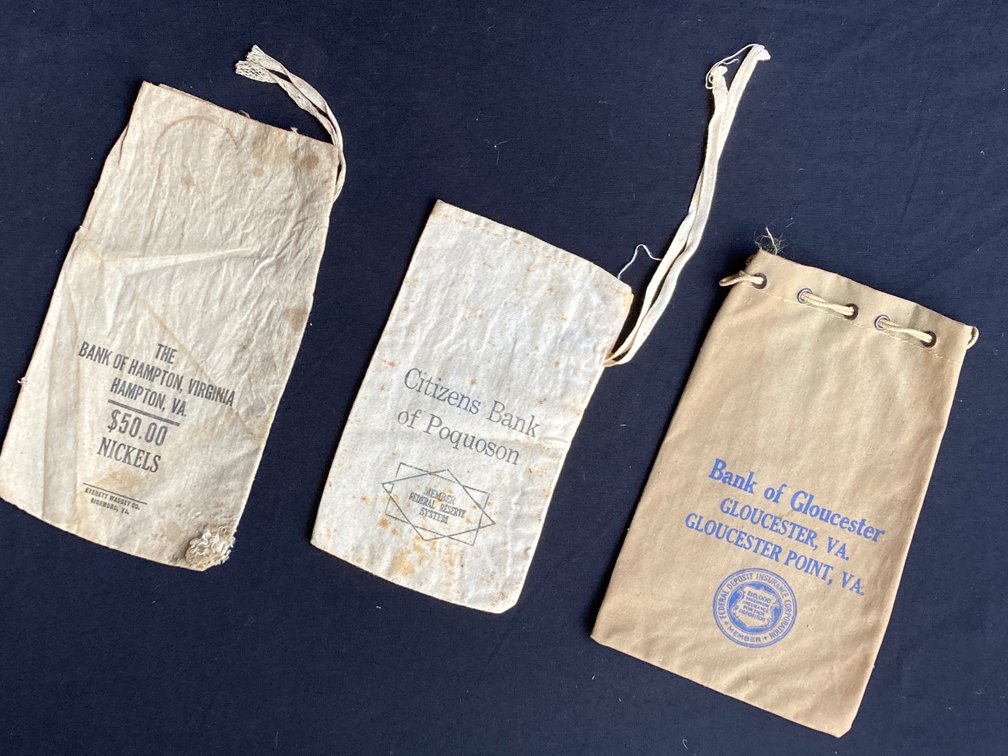 Vintage Advertising Bank and Money Bags