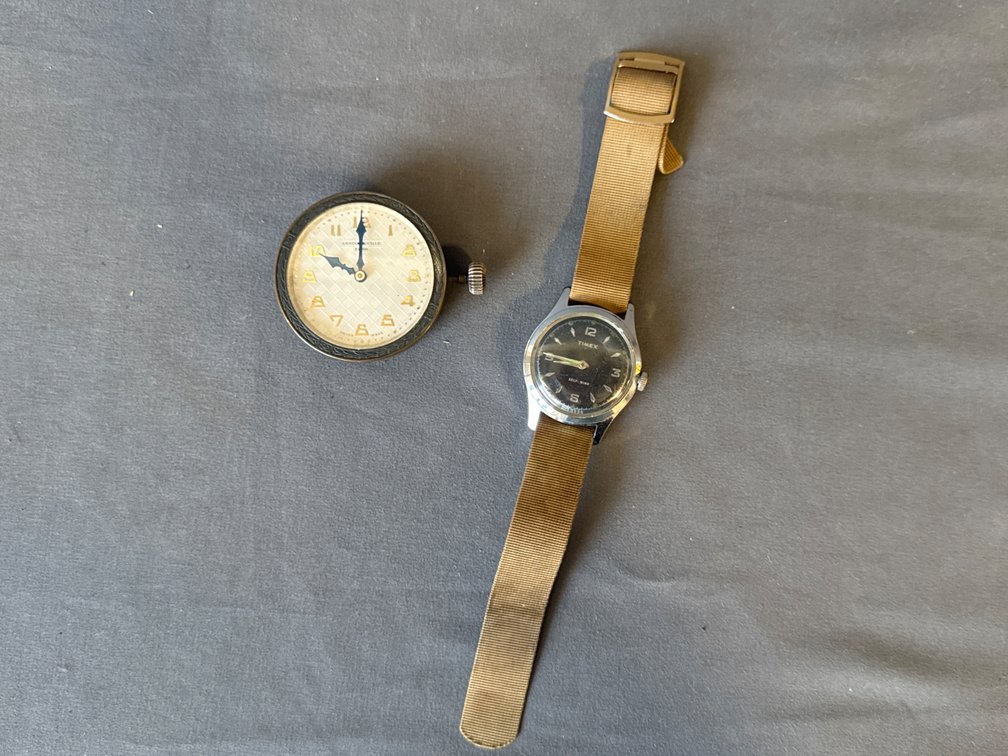 Sandoz Vuille 8 Day Swiss Car Clock And Timex Wristwatch
