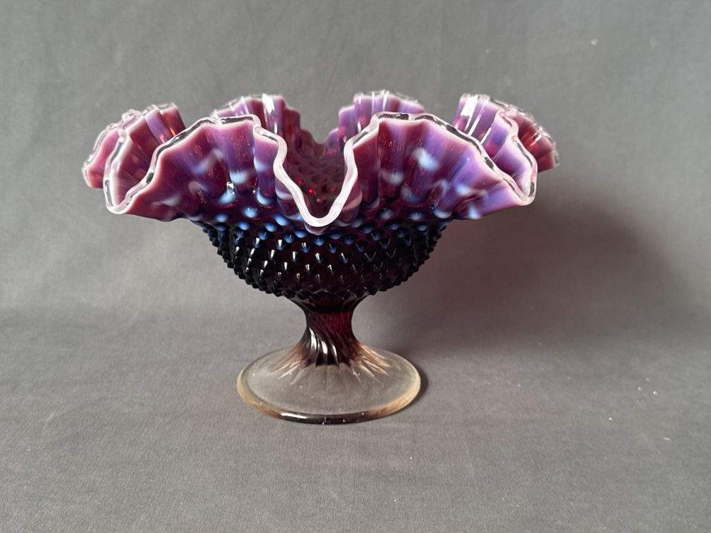Fenton Plum Opalescent Hobnail Compote