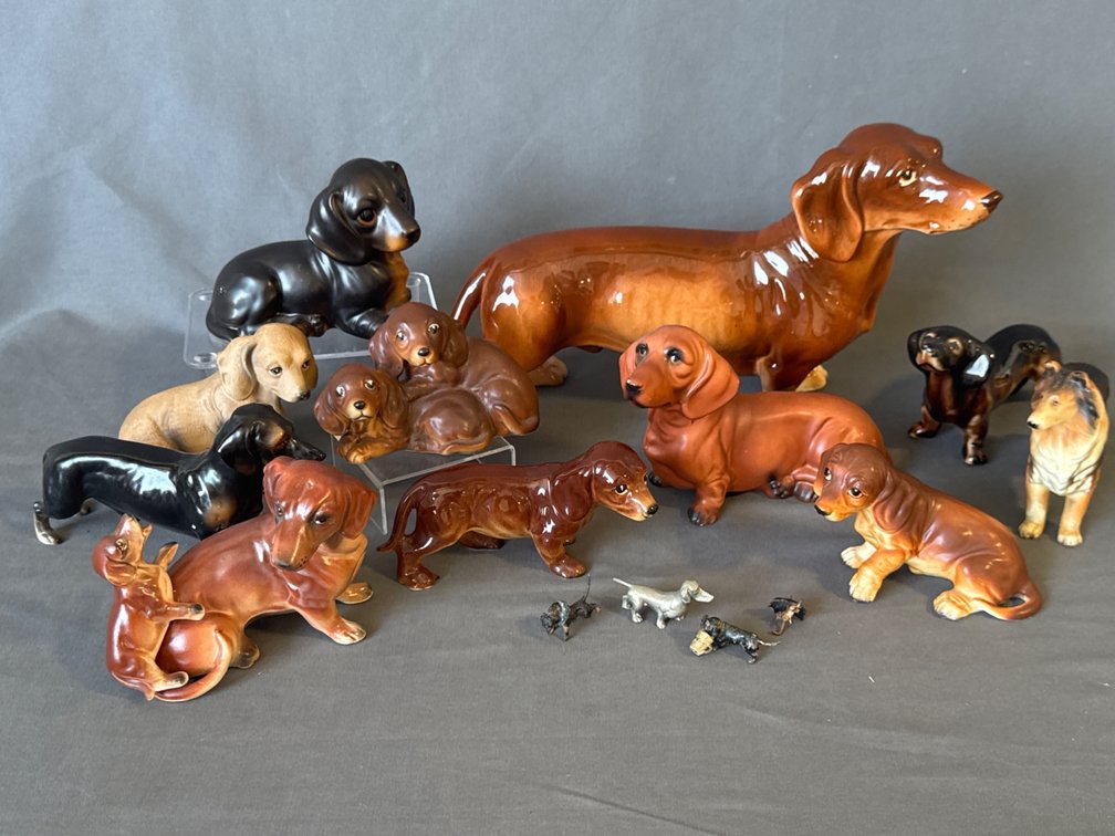 Dachshund Figurine Collection: Shafford, Lefton, Japan Ceramic with Metal