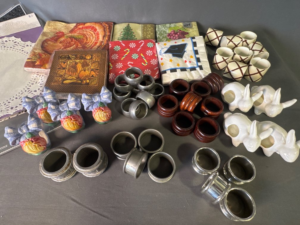 Decorative Napkins and Napkin Rings: Pewter, Wood, Plastic, Ceramic