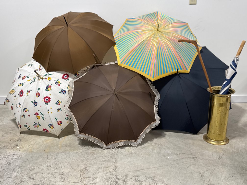 Vintage Umbrellas with Brass Umbrella Stand
