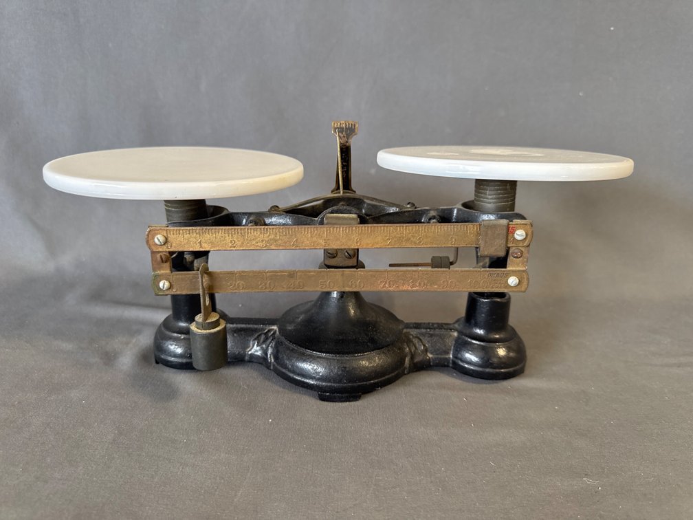 Newark Scale Work's Milk Glass and Metal Balance Scale