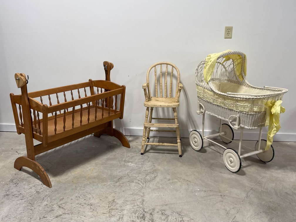 Painted Oak High Chair and Accessories