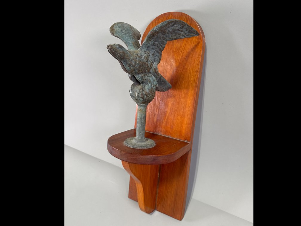 Cast Metal Eagle Figurehead on Wooden Wall Display