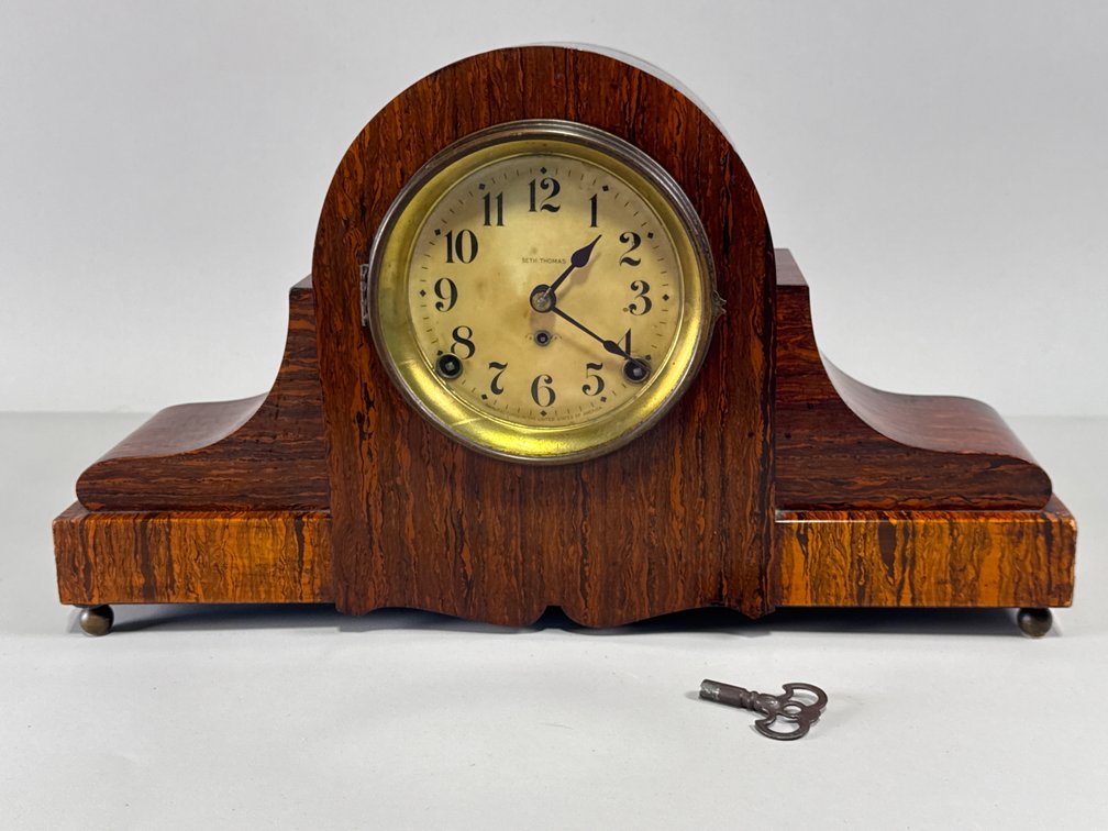 Seth Thomas Adamantine Rosewood Tambour Mantel Clock