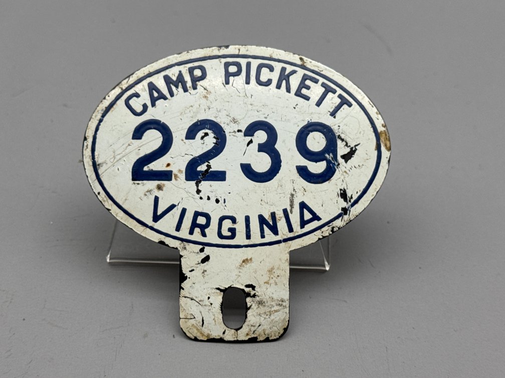 World War II-Era Camp Pickett Steel License Plate Badge