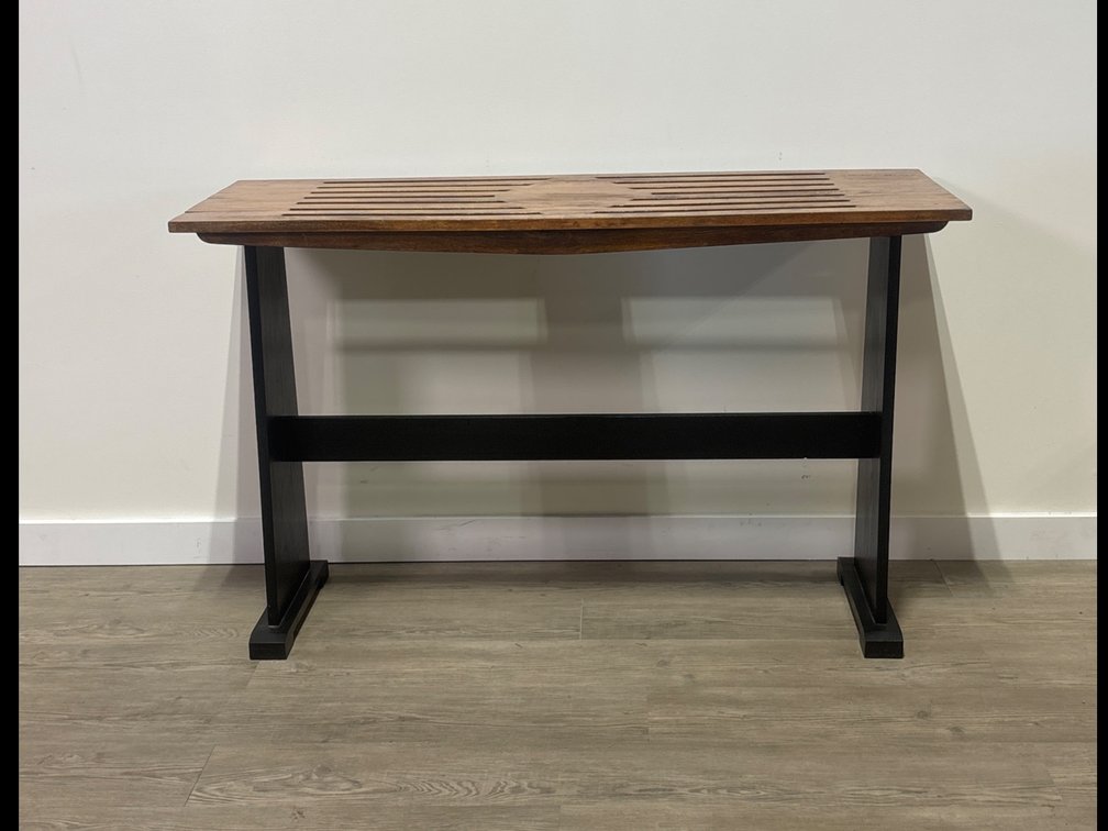 Mid-Century Modern Style Slatted Wood Console Table