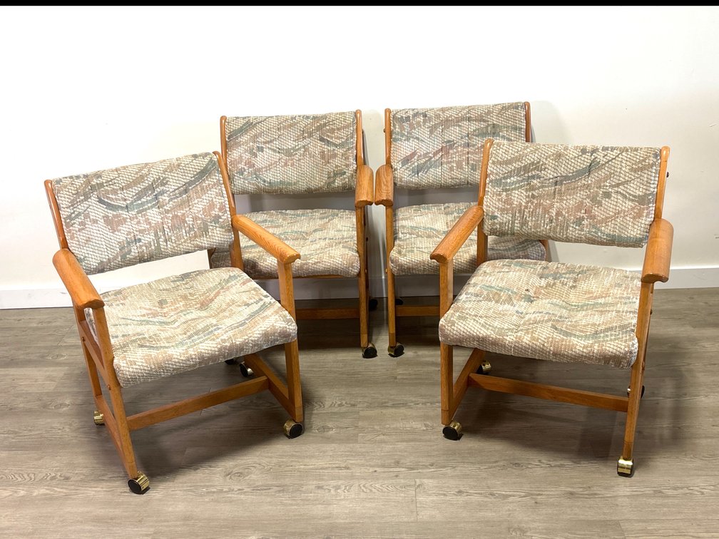 Oak Framed Upholstered Rolling Armchairs