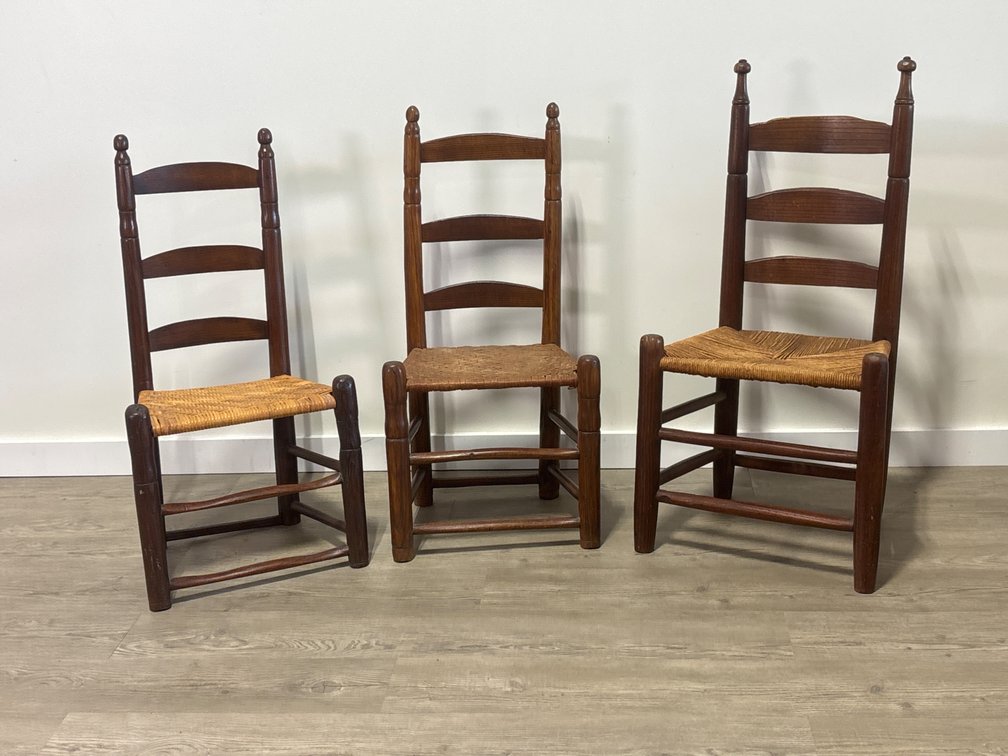 Wood Ladder-Back Chairs with Rush Seats