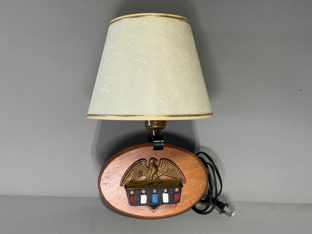 Eagle Motif Table Lamp and Cast Iron Match Holder