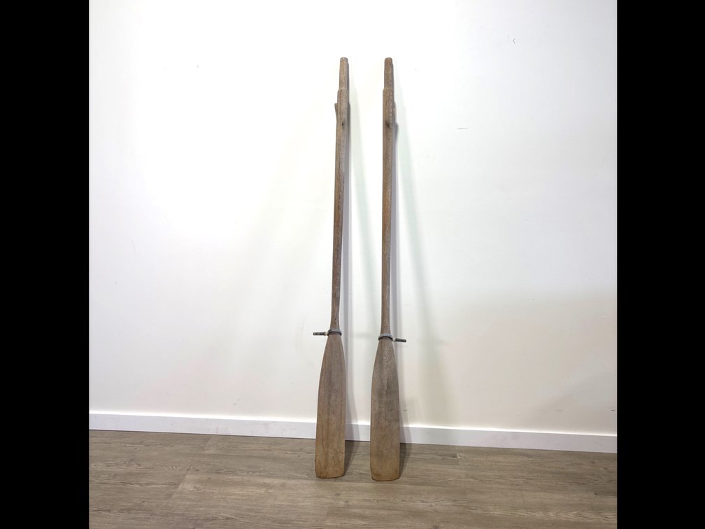 Wooden Boat Oars With Metal Oarlocks