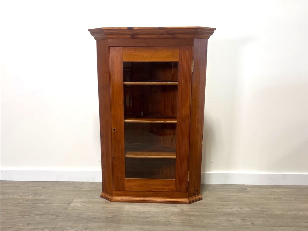 Pine Wood Corner Display Cabinet