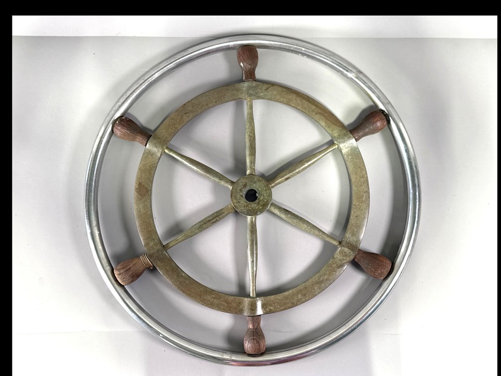 Chrome and Brass Ship's Steering Wheel, 24 Inch