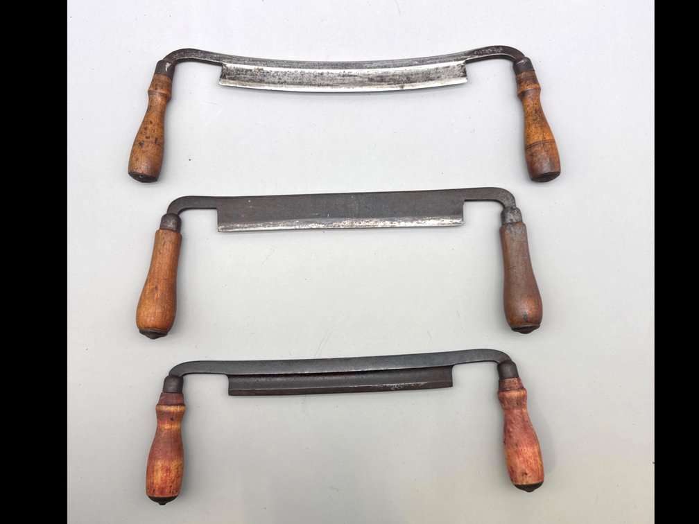 Three Woodworking Drawknives Including Fulton 10