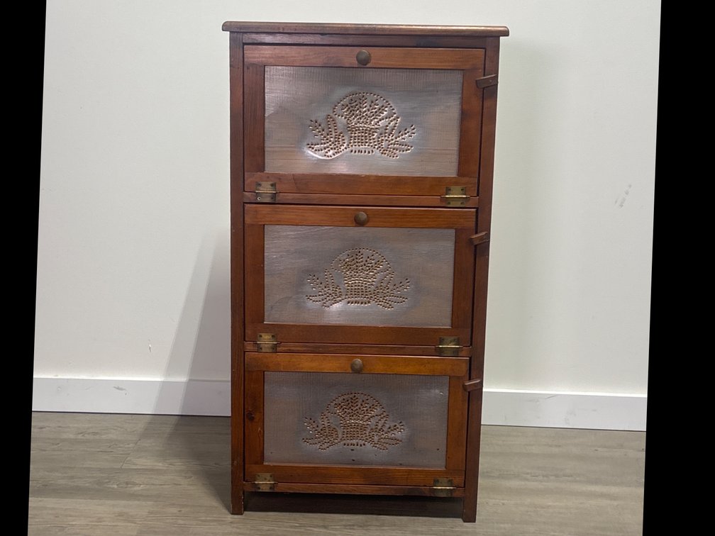 Pine Wood 3-Door Punched Tin Pie Safe