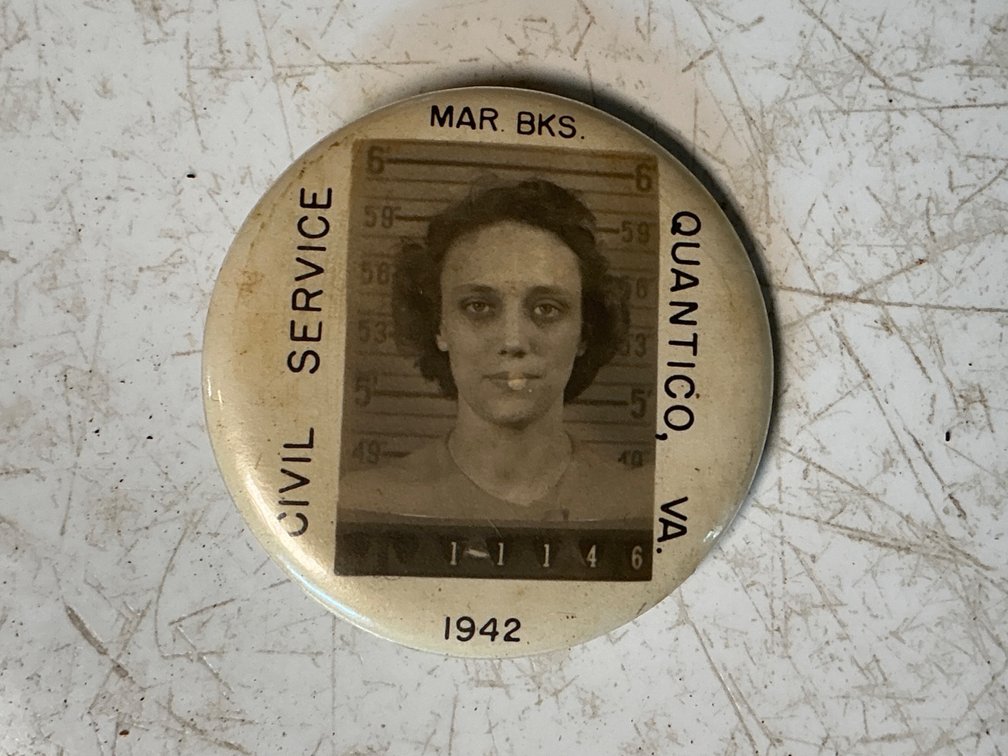 1942 Marine Barracks Civil Service Photo ID Pin Badge