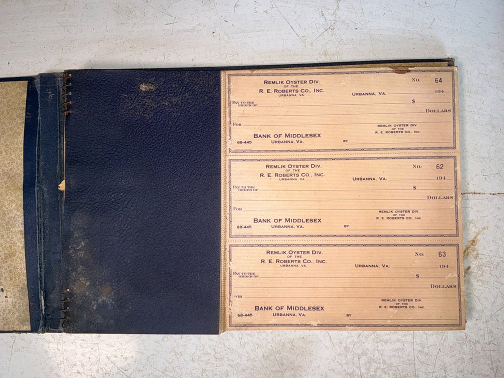 Remlik Oyster Div. Bank of Middlesex Checkbook