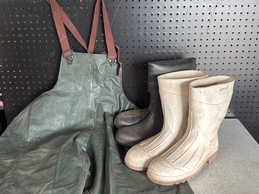 Waterproof Bib Overalls and Rubber Work Boots