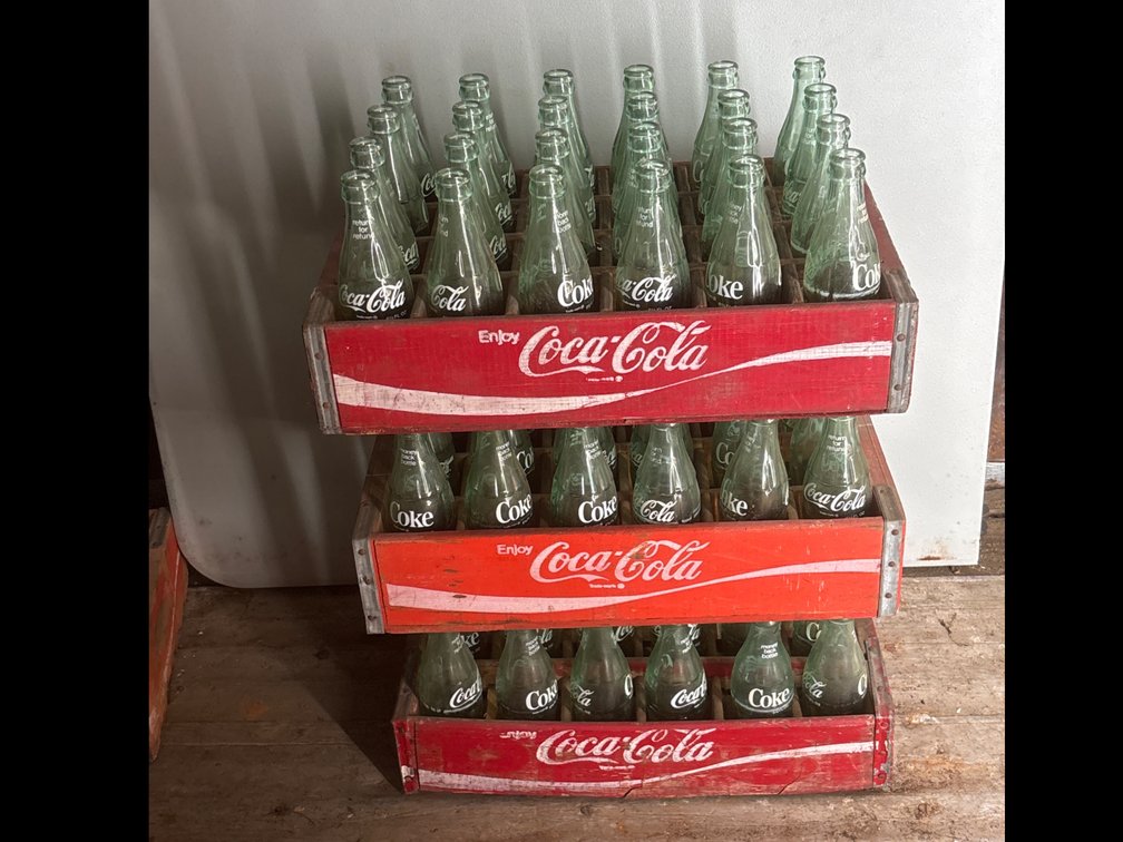 Coca-Cola Wooden Delivery Crates with Glass Bottles