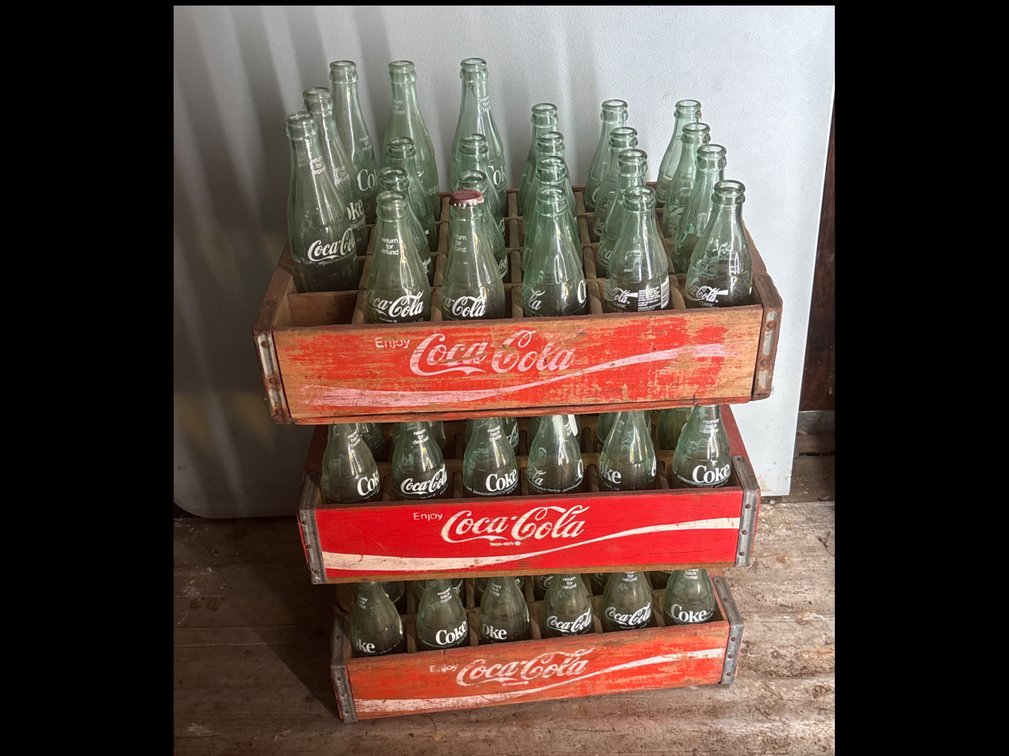 Coca-Cola Wooden Crates with Glass Bottles