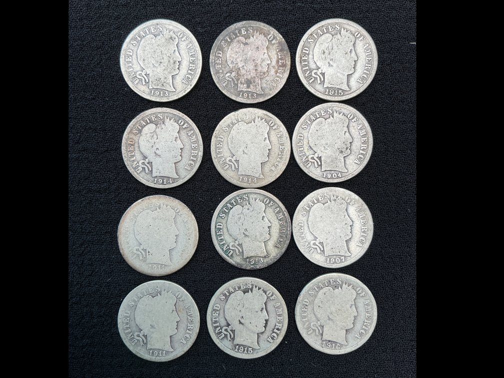 (12) Barber Silver Dimes