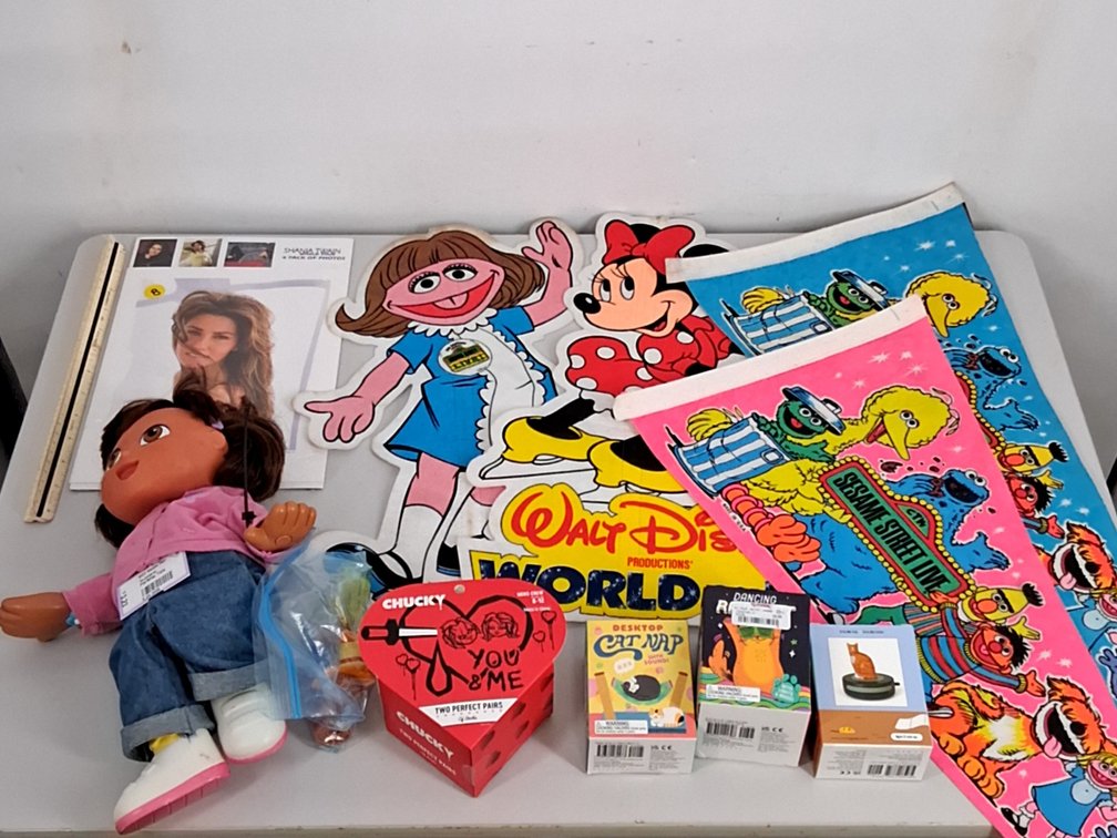 kids lot of Sesame Street Pennants, Chucky socks,