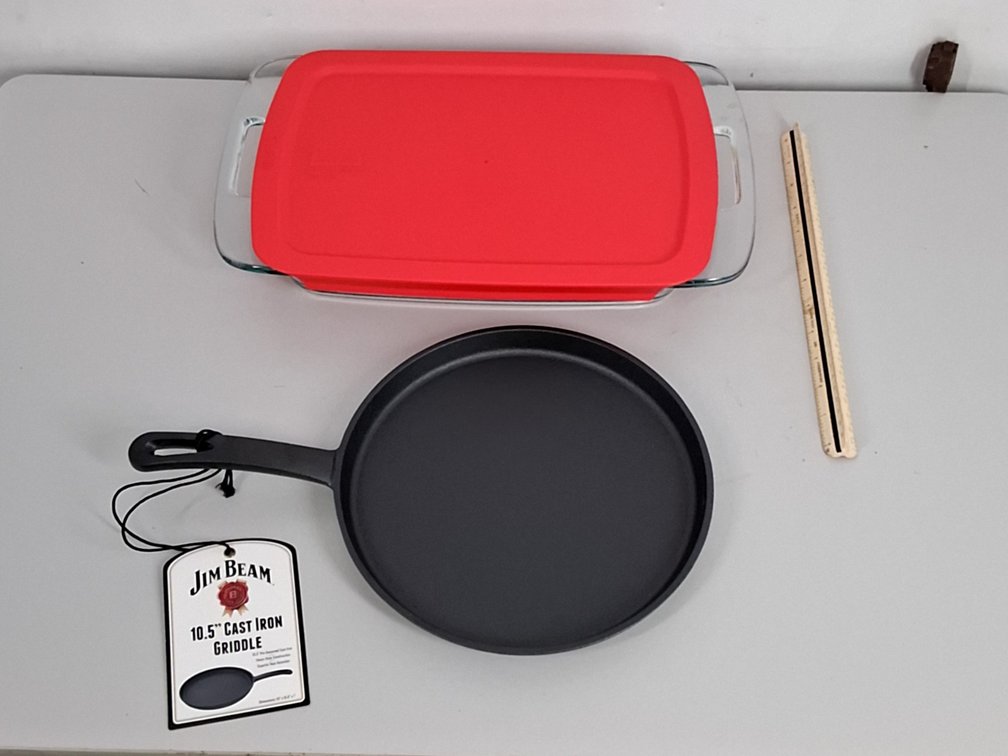 Jim Bean 10" cast iron diameter griddle and a
