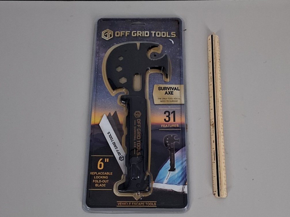 Off Gride Tools 6" survival axe in packaging