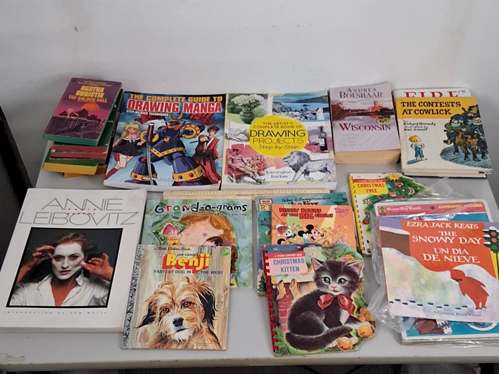 lot of books incl. kids' books, drawing book