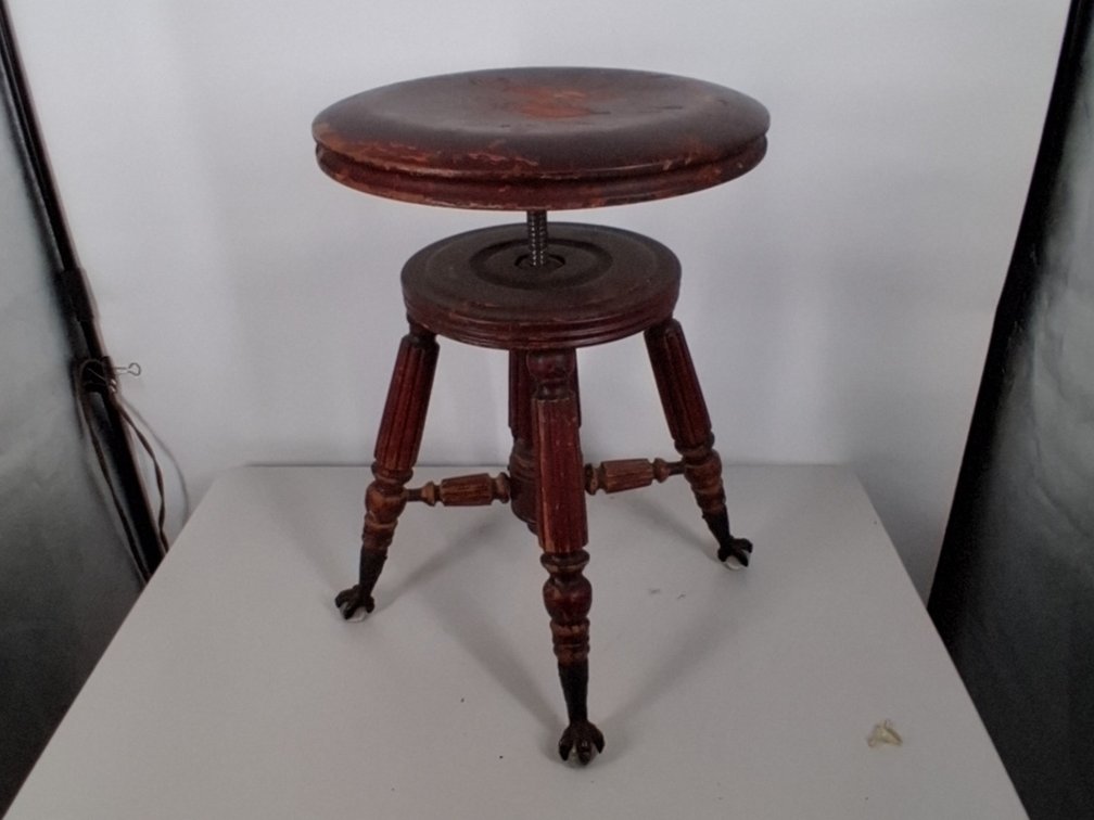 vintage wooden adjustable piano stool w/