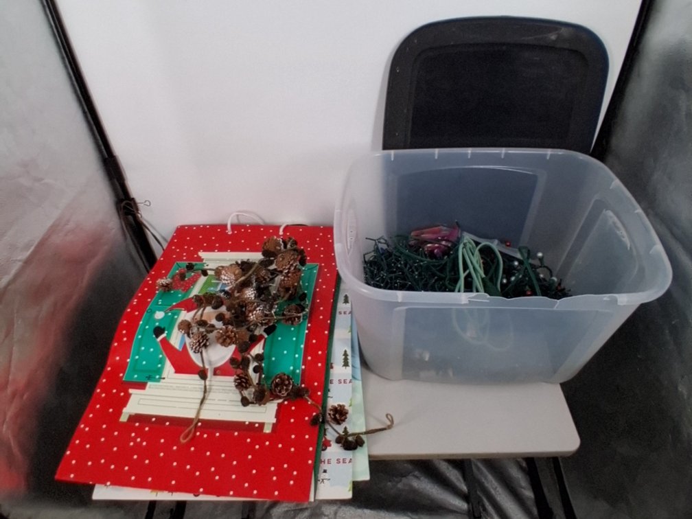 14 gal tote of Christmas decor Inc. Large