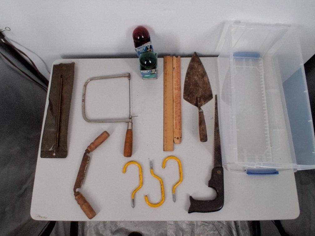 small tote of hand tools incl. copping saw