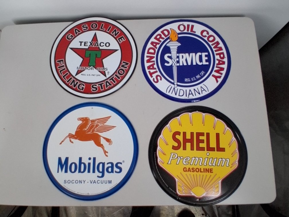 3 circle gas and oil tin sign, 12" diameter